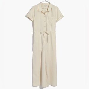 Madewell Ivory Wide Leg Utility Jumpsuit Button Front Tie Waist Size 6